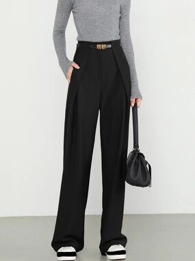 NWT COMMENSE Plain Pockets Straight Pants Small Black